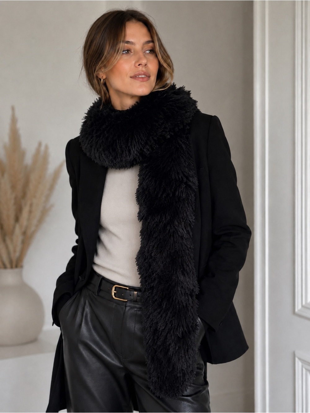 Black Faux Fur Scarf